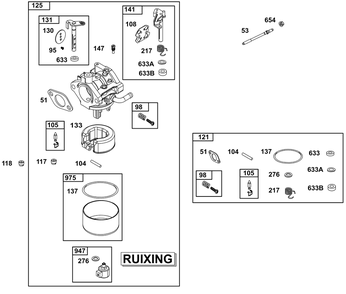 Carburetor Group Diagram and Parts List for 31S777-0005-B5 200000 - 399999 Briggs and Stratton Engine